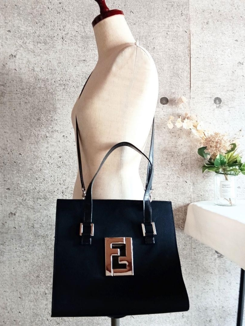 Authentic Vintage Fendi FF Logo Suede 2 Way Tote with Gold Hardware